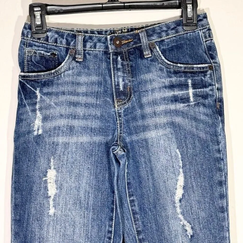 Vintage Justice Girls Jeans Size 12 Distressed Y2K Embroidered Pocket Low Rise